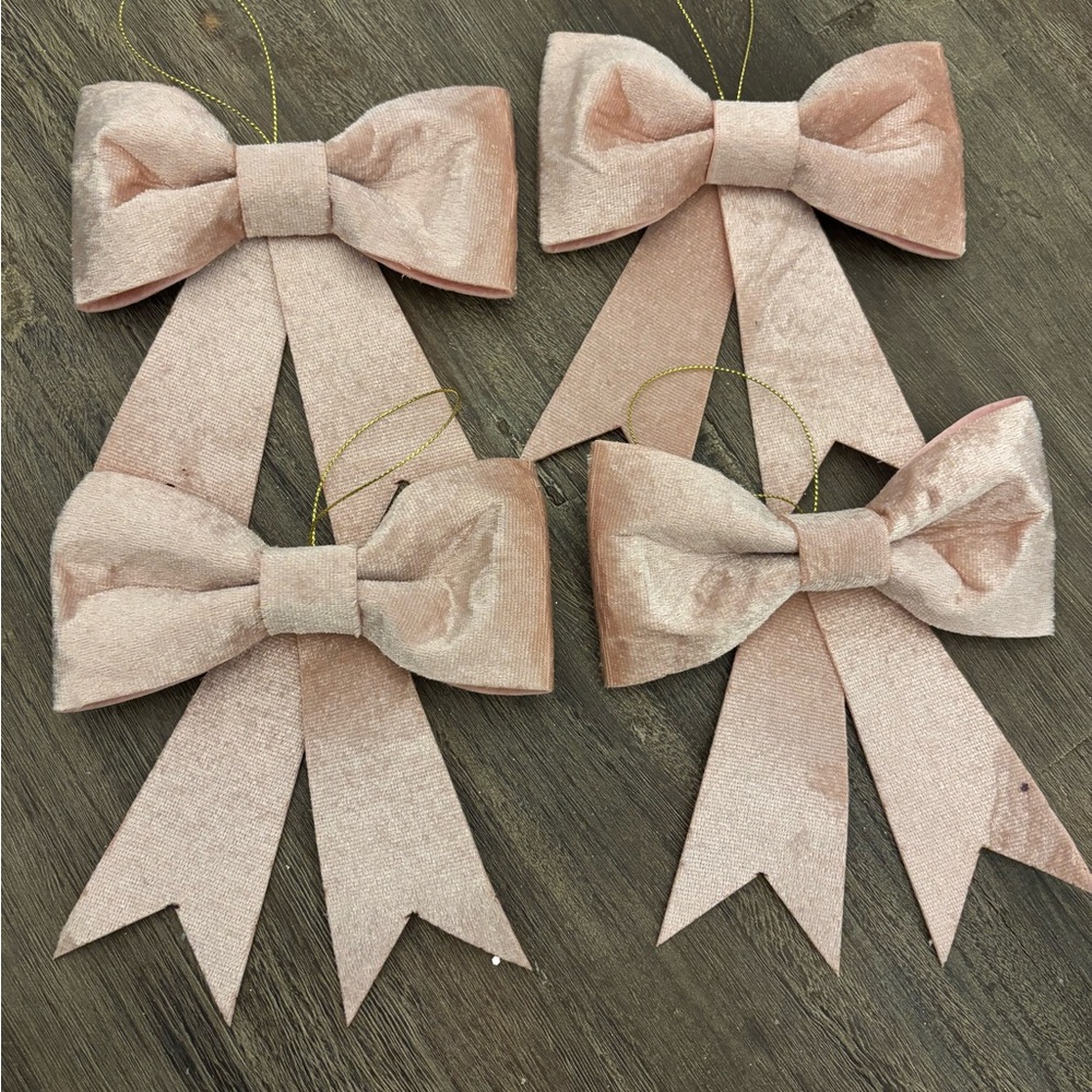 Set of Four Pink Bow Ornaments